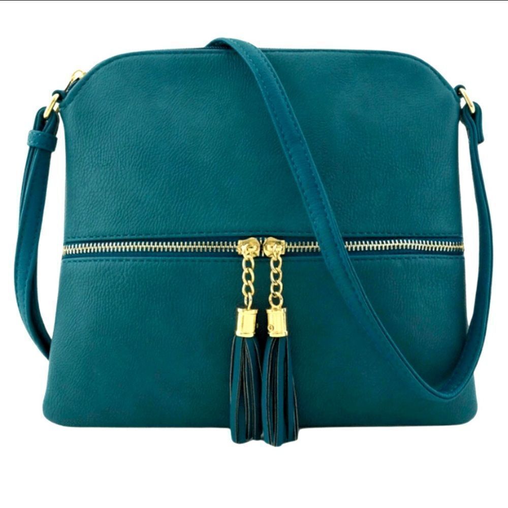 Dark Green Messenger Crossbody Bag w/Tassel